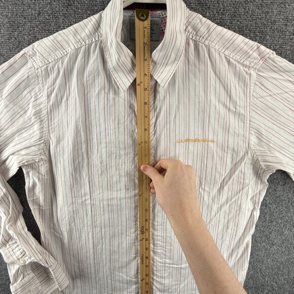 Quiksilver Blue Red Medium Striped Point Mens Shirt Button Up Surf Long Sleeve - Picture 4 of 16